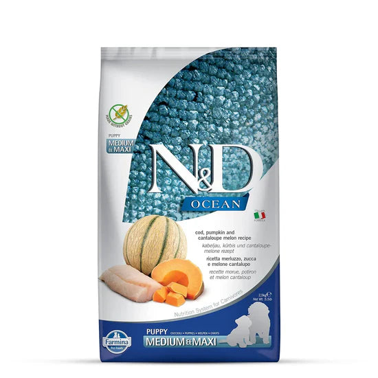 N&D Ocean COD, Pumpkin & Cantalope Melon Puppy Medi/Maxi Dry Dog Food Ingredients