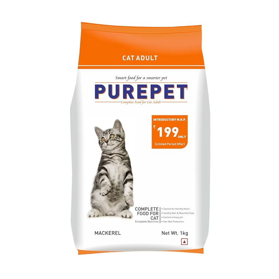Purepet Adult Dry Cat Food Mackerel Flavour, 1 kg Pack