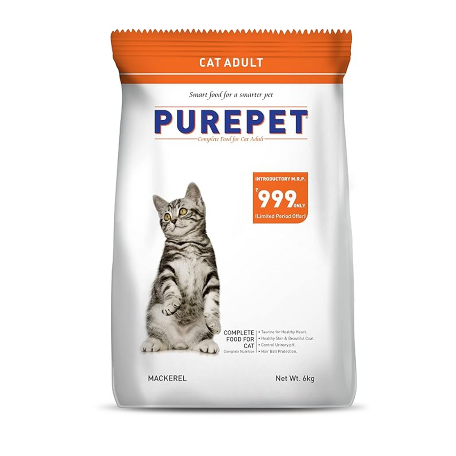 Purepet Adult Dry Cat Food Mackerel Flavour, 6 kg Pack
