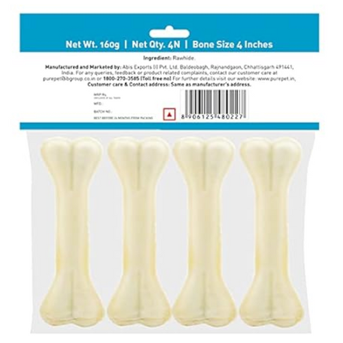 Purepet Dog Treat Chew Bones,10.16Cm 160G, Pack Of 4 Bones, All Life Stages