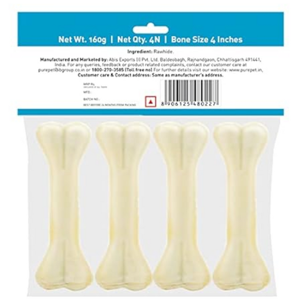 Purepet Dog Treat Chew Bones,10.16Cm 160G, Pack Of 4 Bones, All Life Stages Ingredients