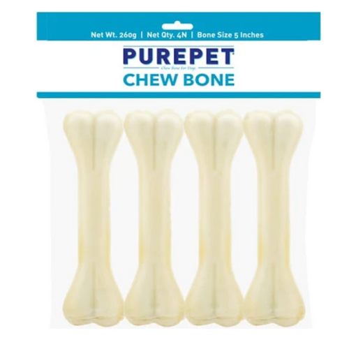 Purepet Dog Treat Chew Bones,12.7Cm 260g Pack of 4 Bones, All Life Stages
