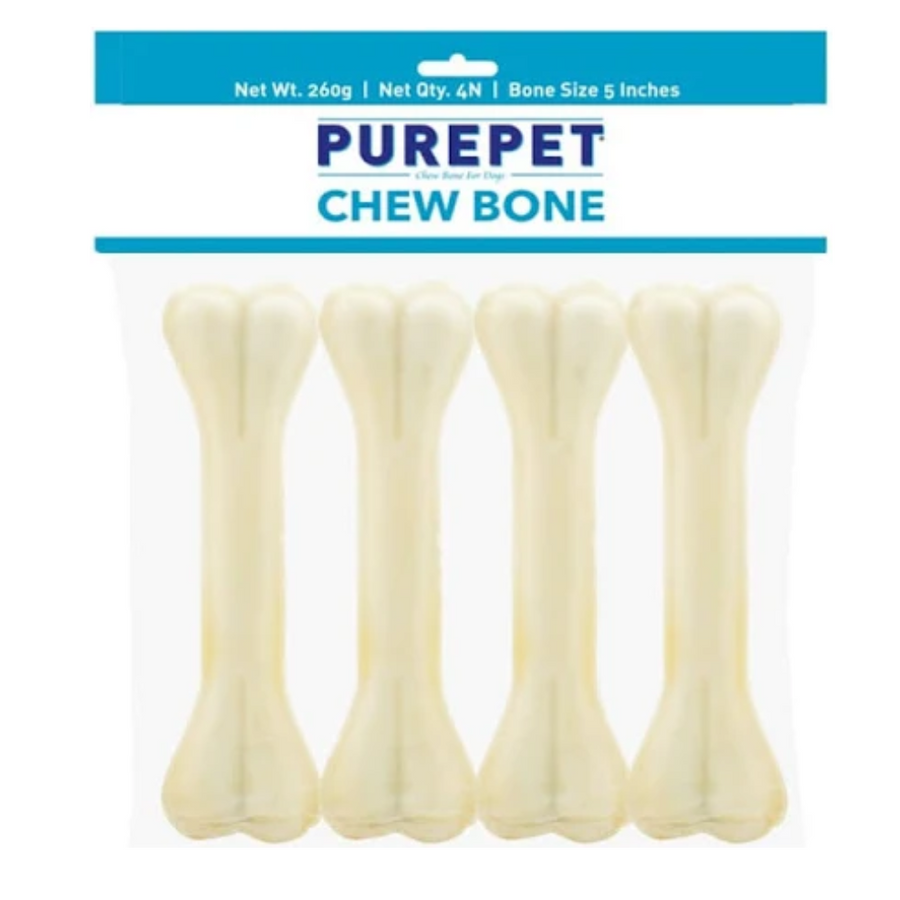 Purepet Dog Treat Chew Bones,12.7Cm 260g Pack of 4 Bones, All Life Stages