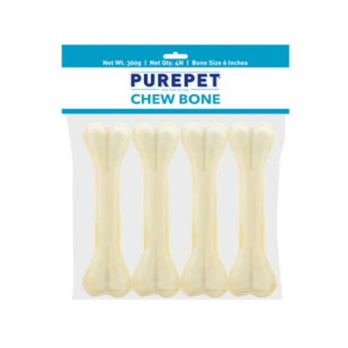 Purepet Chew Bone, 15.24 Cm - Dog Treat 360 g Pack of 4 Bones, All Life Stages