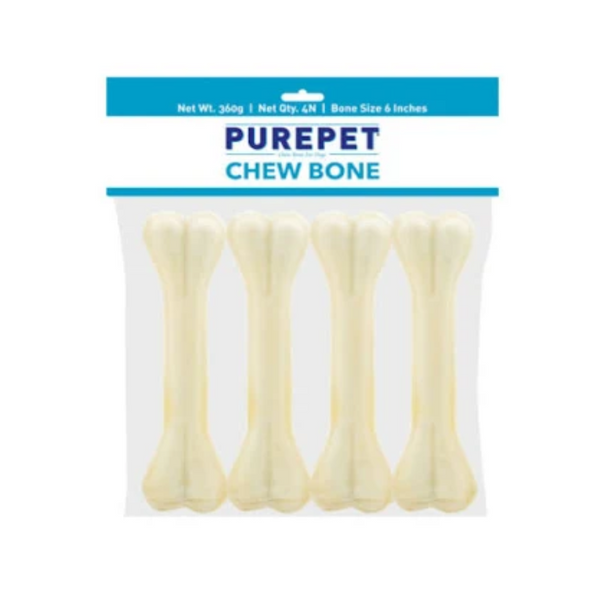 Purepet Chew Bone, 15.24 Cm - Dog Treat 360 g Pack of 4 Bones, All Life Stages Ingredients