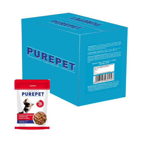 Purepet Wet Puppy Dog Food, Chicken and Vegetable Chunks in Gravy, 15 Pouches (15 x 70g)