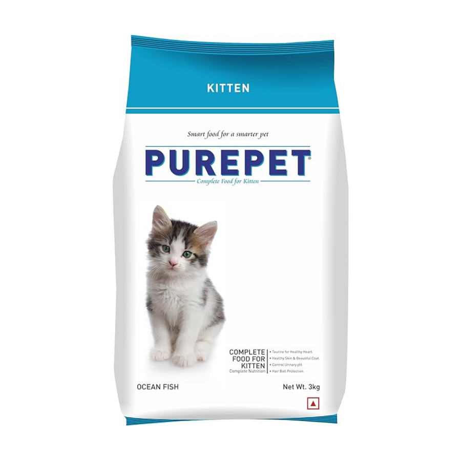 Purepet Kitten(1-12 Months) Dry Cat Food, Ocean Fish 3kg Pack