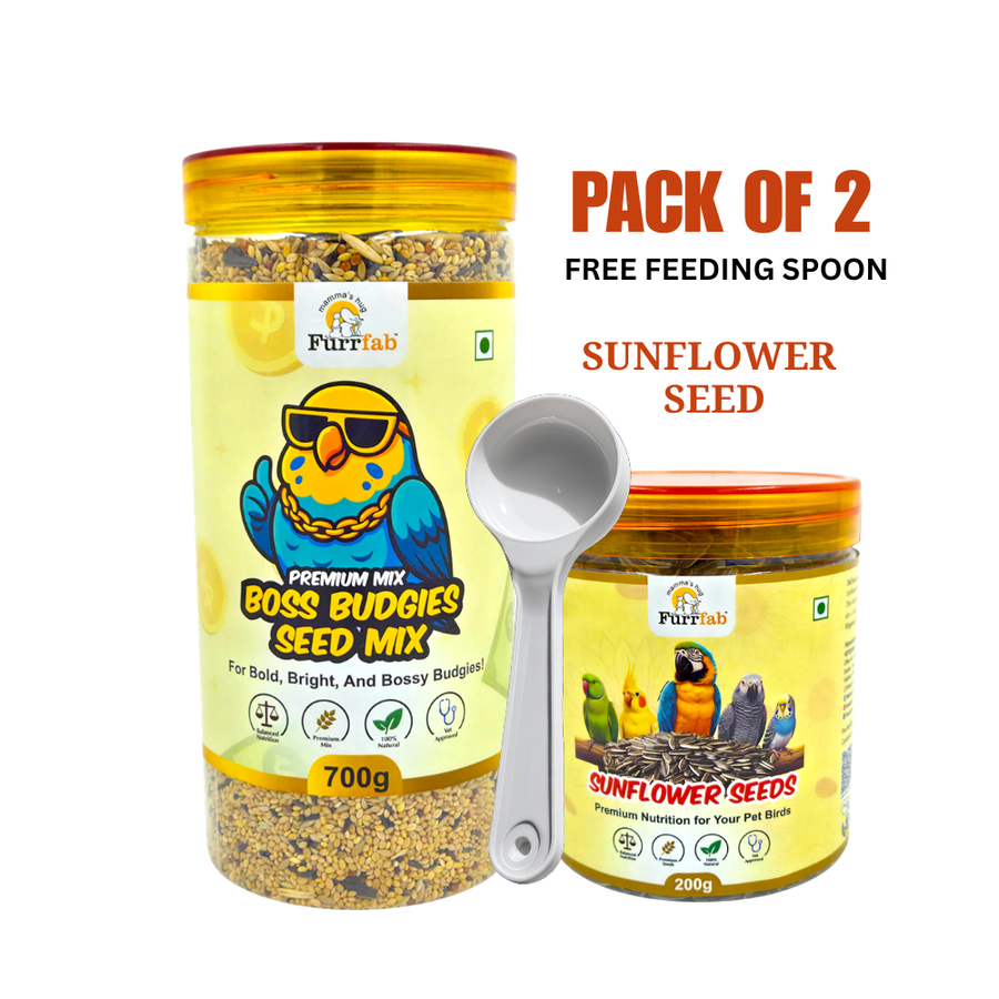 Furrfab Boss Budgies Seed Mix Combo (700g + 200g Sunflower Seeds)