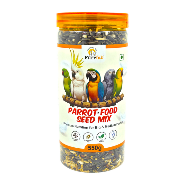 Furrfab Parrot Food Seed Mix, 400g | Premium Natural Bird Food for Macaws, Cockatoos, African Greys & Ringnecks Ingredients