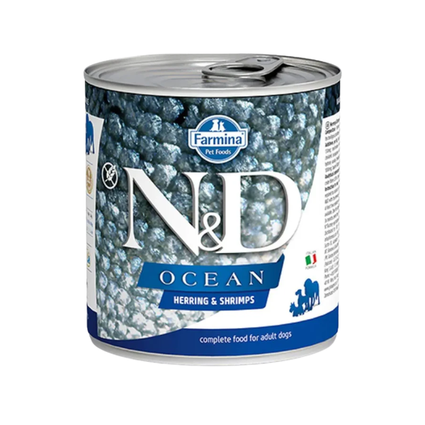 N&D Ocean Herring & Shrimp Adult Mini, Dog Wet Food, 285g Ingredients