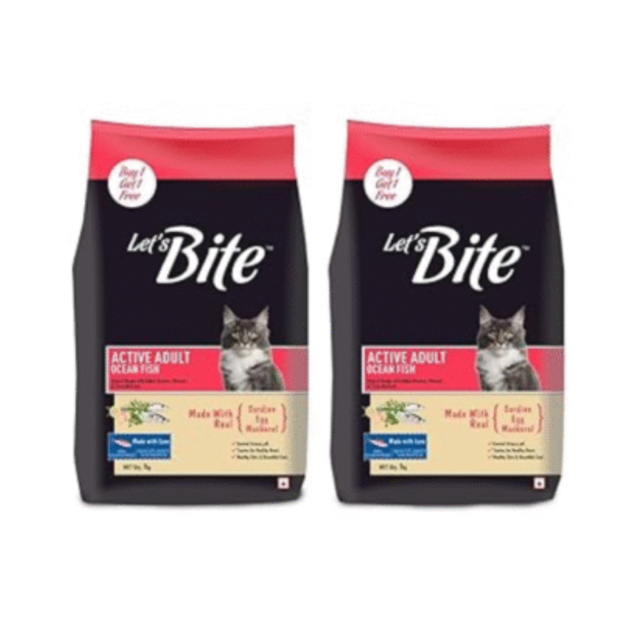 Let's Bite Active Adult Ocean Fish Dry Cat Food (1+1)Kg