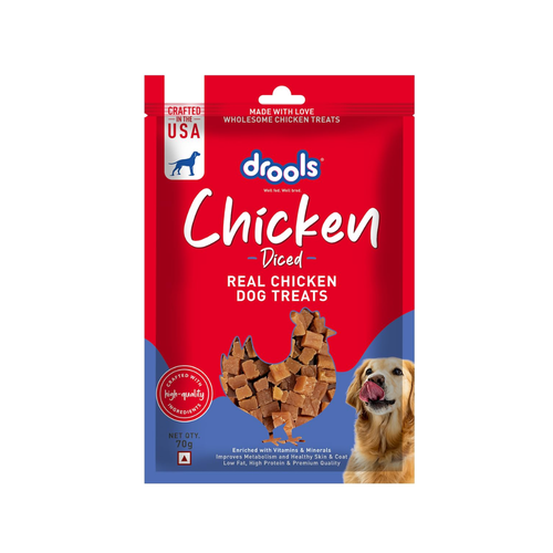 Drools Chicken Diced Dog Treats,70 Gm Pack | Rich in Protein, No Artificial Preservatives | Best for Training & Bonding | for Puppy & Adult | Formulated in USA | Premium Treats |