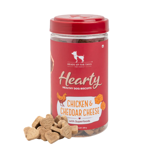HUFT Hearty Chicken & Cheddar Cheese Healthy Dog Biscuits, 320g Ingredients