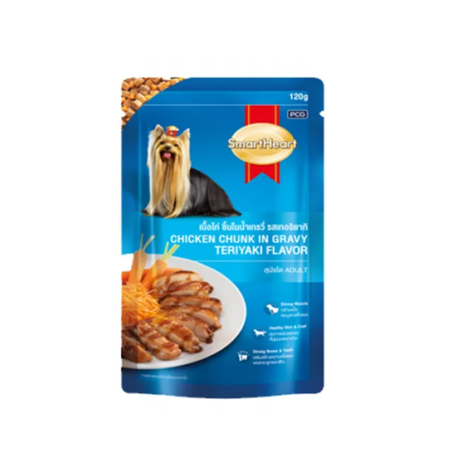 Smart Heart Adult Dog Pouch Chicken Chunk in Gravy Teriyaki 80g, (Pack of 12)