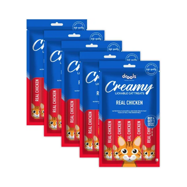 Drools Creamy Lickable Cat Treat Real Chicken (Pack of 5 Pouches, 375g), All Life Stages Ingredients