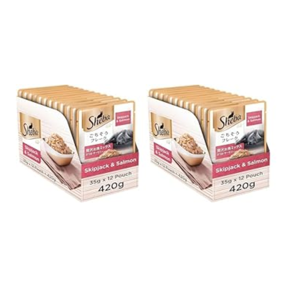 Sheba Rich Premium Adult (1+ Years) Wet Cat Food, Skipjack & Salmon Flavour, 35 g Pouch Ingredients