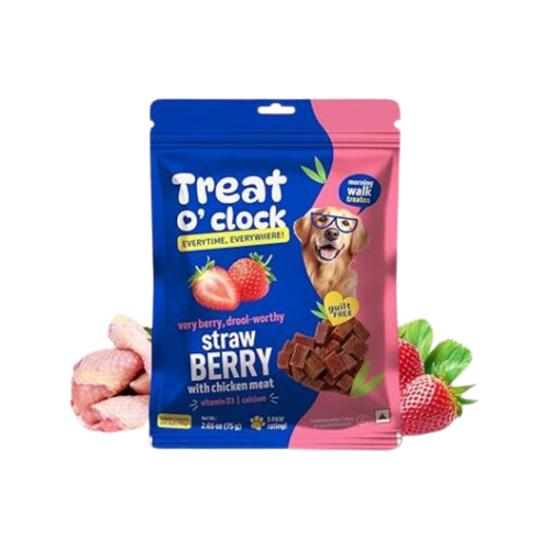 Natural Remedies Treat O'clock Strawberry with Chicken Meat Treats- 75 gm (Pack of 6)