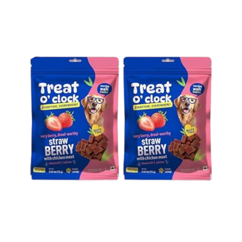 Natural Remedies Treat O'clock Strawberry with Chicken Meat Treats- 75 gm (Pack of 2)