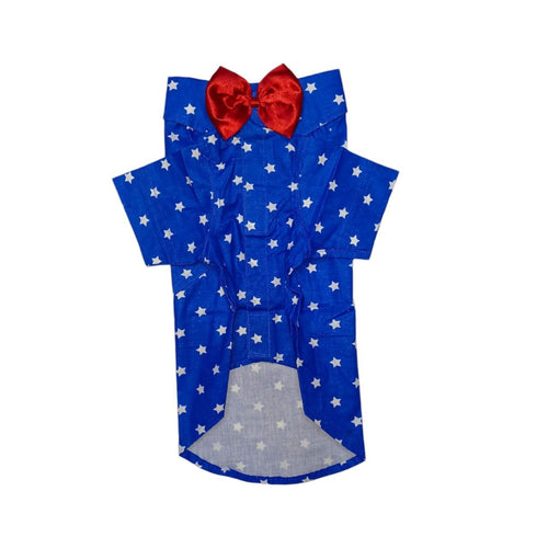 Furrfab Red Bow Navy Star Pop Shirt for Dogs