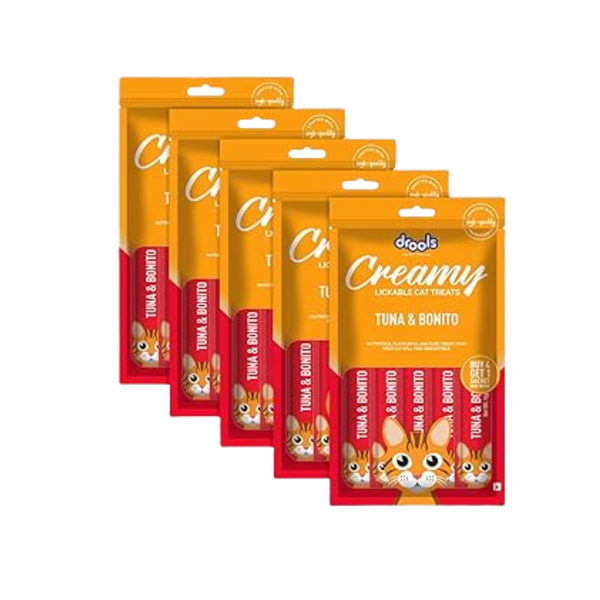 Drools Creamy Lickable Cat Treat Tuna & Bonito (Pack of 5 Pouches, 375g), All Life Stages Ingredients