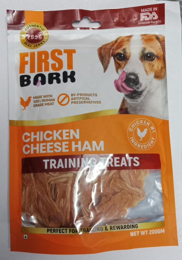 First Bark Chicken Cheese Ham 'Training Cubes Dog Treat, 200g Ingredients