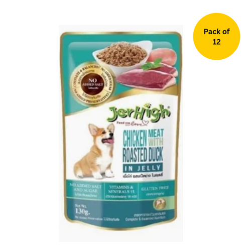 Jerhigh Chicken with Roasted Duck in Jelly Dog Food 130g (Pack of 12)