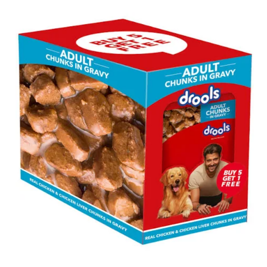 Drools Real Chicken & Chicken Liver Chunks in Gravy Adult Dog Wet Food 150g (5+1)