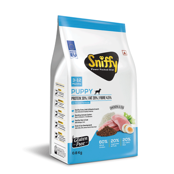 Sniffy Puppy Dry Dog Food - 800 gm | Real Chicken & Egg for Dogs Ingredients