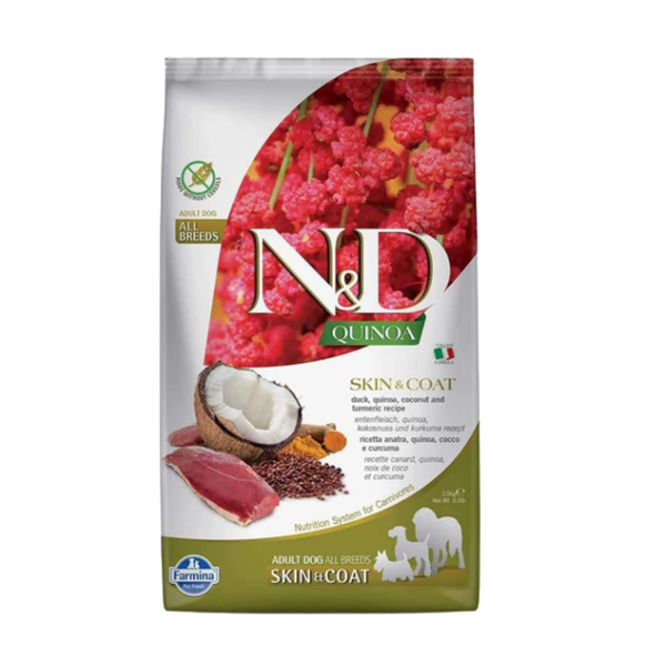 N&D Quinea Skin & Coat Duck Adult Dry Dog Food Ingredients