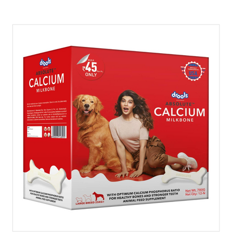 Drools Absolute Calcium Milk Bone, Dog Supplement for Large Breed Dogs, 12 Pieces, 720 g
