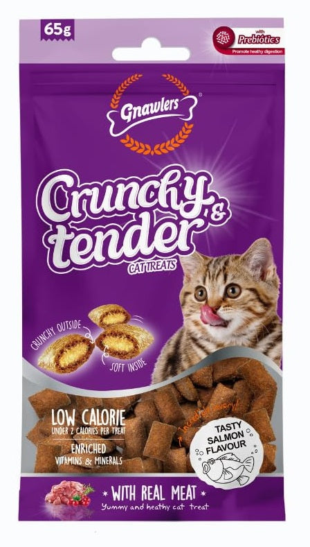 Gnawlers Crunchy & Tender Cat Treats Salmon Flavor, 65 g