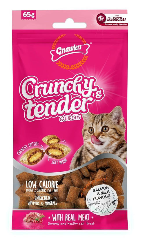 Gnawlers Crunchy & Tender Cat Treats Salmon & Milk Flavor, 65 g