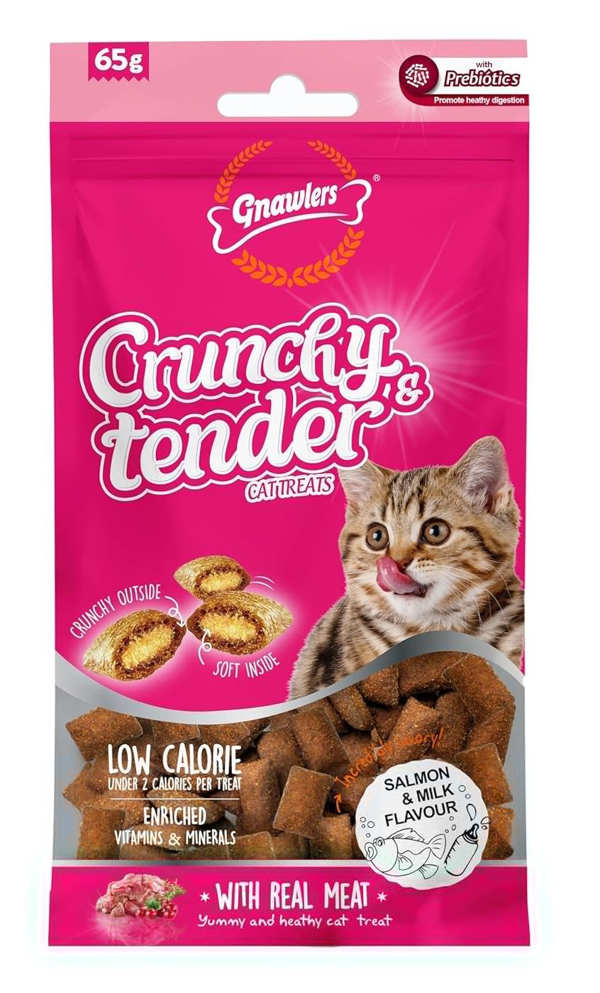 Gnawlers Crunchy & Tender Cat Treats Salmon & Milk Flavor, 65 g