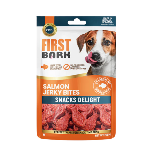 First Bark Salmon Jerky Bites Snack Delight, 70g Ingredients