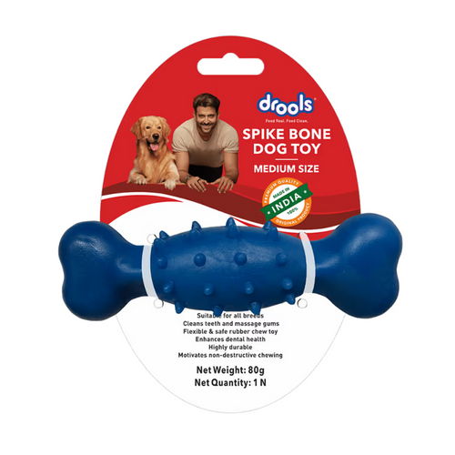 Drools Non- Toxic Rubber Spike Bone Dog Toy, Puppy/Dog Teething Toy, 80gm