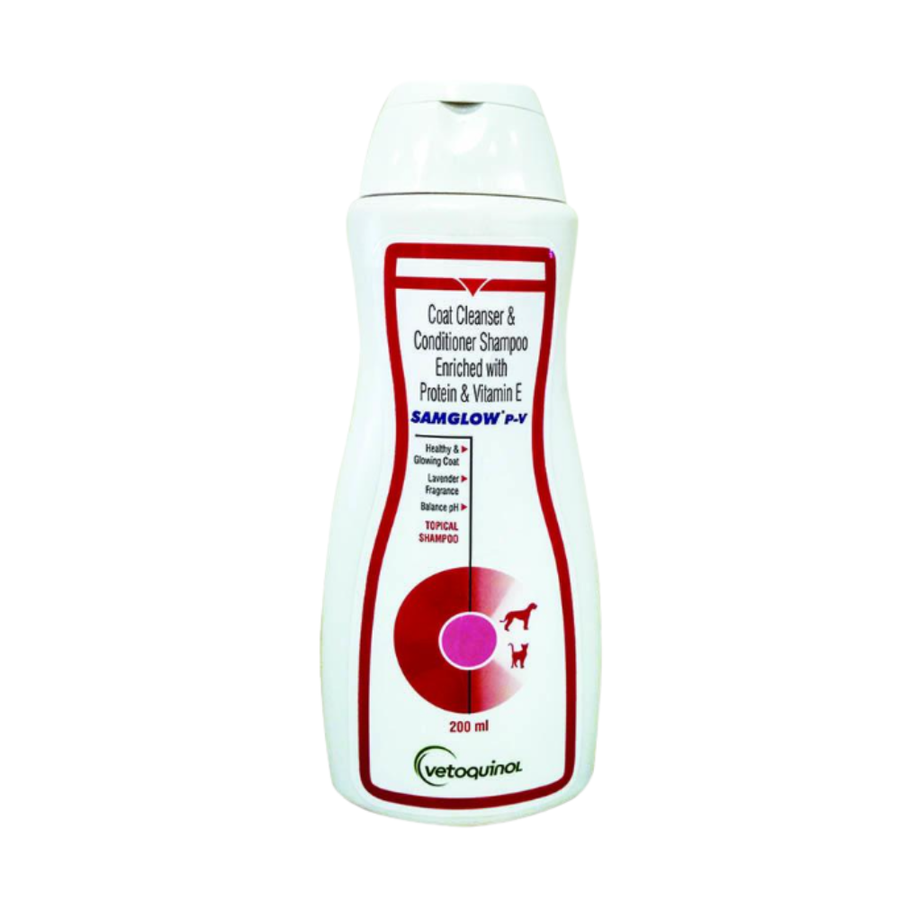 Vetoquinol Samglow P-V Coat Cleanser & Conditioner Shampoo for Dogs & Cats, 200 ml (Pack of 2)