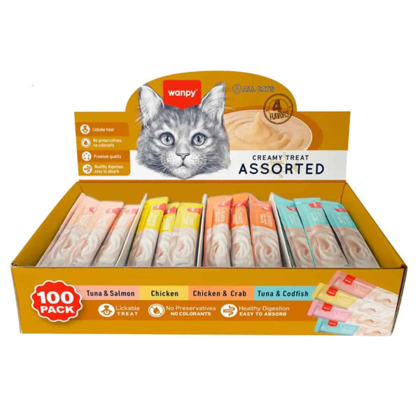 Wampy Creamy Treat Assorted for Cats, 100 Pack Ingredients