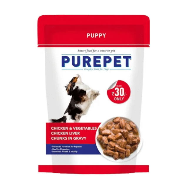 Purepet Wet Puppy Dog Food, Chicken and Vegetable Chunks in Gravy, 15 Pouches (15 x 70g) - Image 2