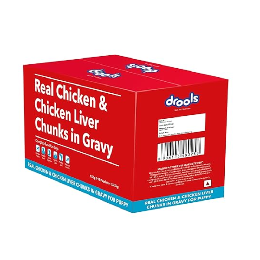 Drools Puppy Wet Dog Food Real Chicken & Chicken Liver Chunks in Gravy 150g (30 Pieces) - Image 3
