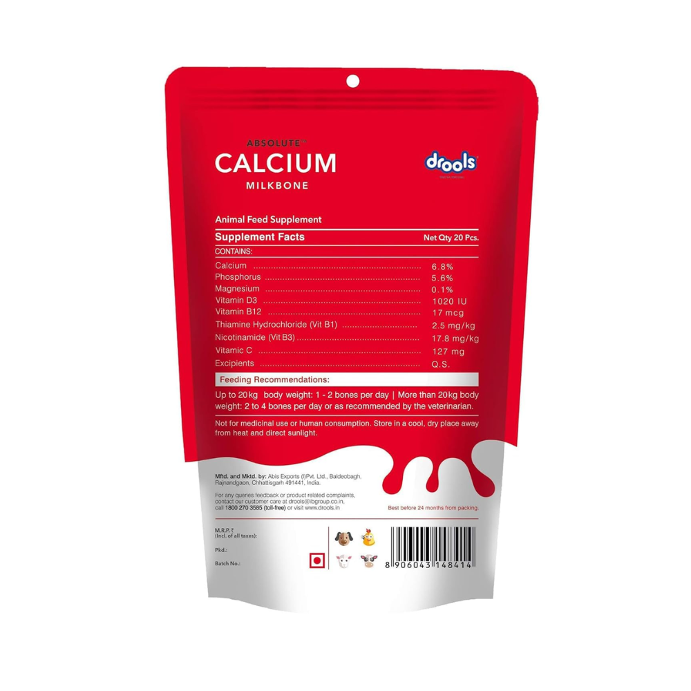 Drools Absolute Calcium Milk Bone for All Life Dogs Pouch, 20 Pieces Stages - Image 2