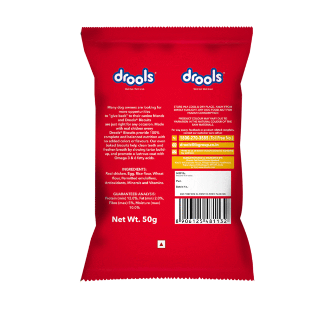 Drools Dog Treat Biscuits, Chicken and Egg Flavor 50g Pack, All Life Stages - Image 2