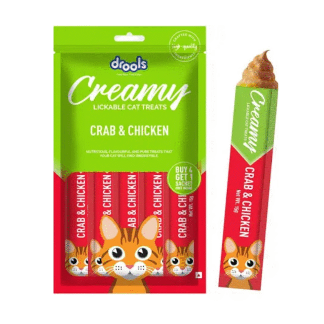 Drools Creamy Lickable Cat Treat Crab & Chicken (Pack of 5 Pouches, 375g), All Life Stages - Image 3