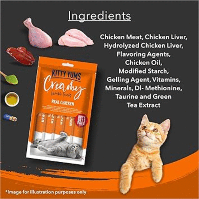 Kitty Yums Creamy Lickable Cat Treat, Real Chicken Flavour (Pack of 5 Pouches, 375G) for All Life Stages - Image 4