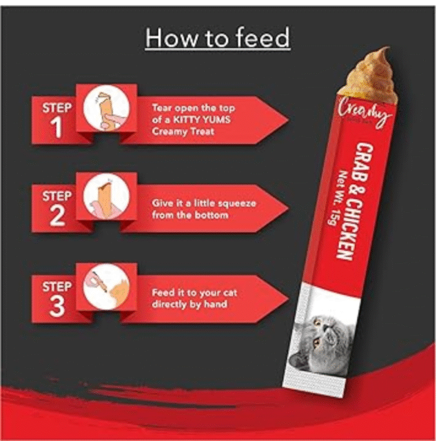 Kitty Yums Creamy Lickable Cat Treat,Crab & Chicken Flavour (Pack of 5 Pouches, 375G) for All Life Stages - Image 6
