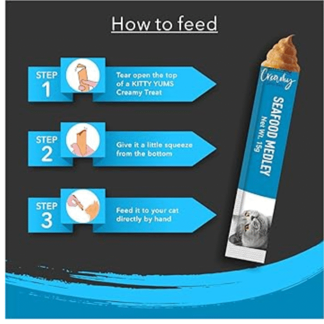 Kitty Yums Creamy Lickable Cat Treat, Seafood Flavour (Pack of 5 Pouches, 375G) for All Life Stages - Image 6