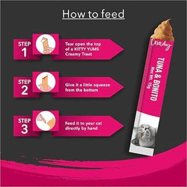 Kitty Yums Creamy Lickable Cat Treat, Tuna & Bonito Flavour (Pack of 5 Pouches, 375G) for All Life Stages - Image 7