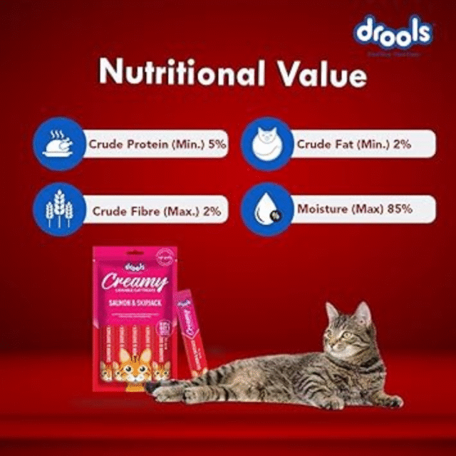 Drools Creamy Lickable Cat Treat Real Salmon & Skipjack (Pack of 5 Pouches, 375g), All Life Stages - Image 4