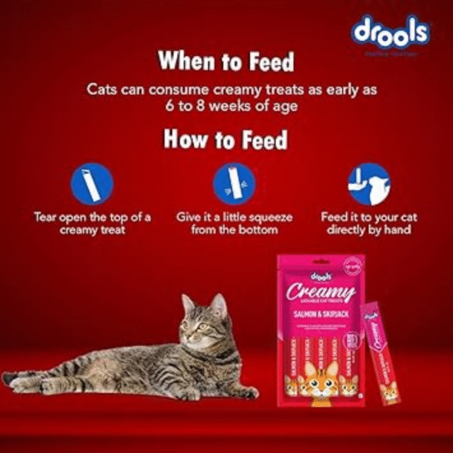 Drools Creamy Lickable Cat Treat Real Salmon & Skipjack (Pack of 5 Pouches, 375g), All Life Stages - Image 5