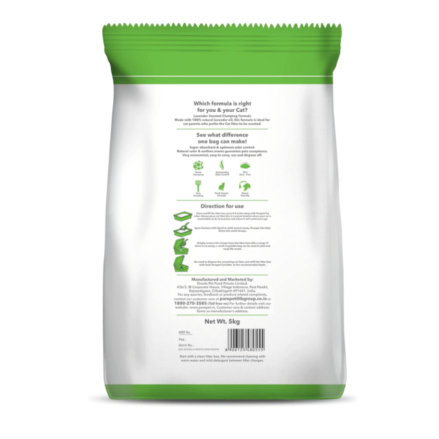 Purepet Clumping Lavender Fragrance Cat Litter (for Multiple Cats), 5kg - Image 2
