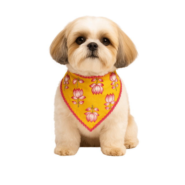 Furrfab Kamal Print Yellow Bandhana for Dogs & Cats - Image 2